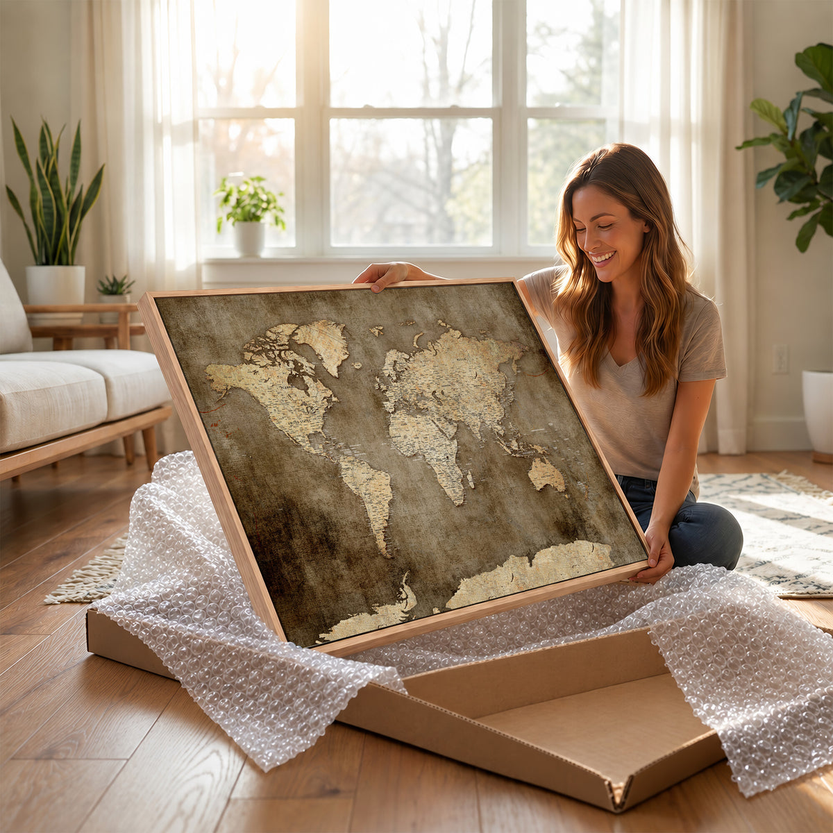 35847542-MGV-CV-36X24 - Dark Vintage World Map Canvas Wall Art Print, Antique Map