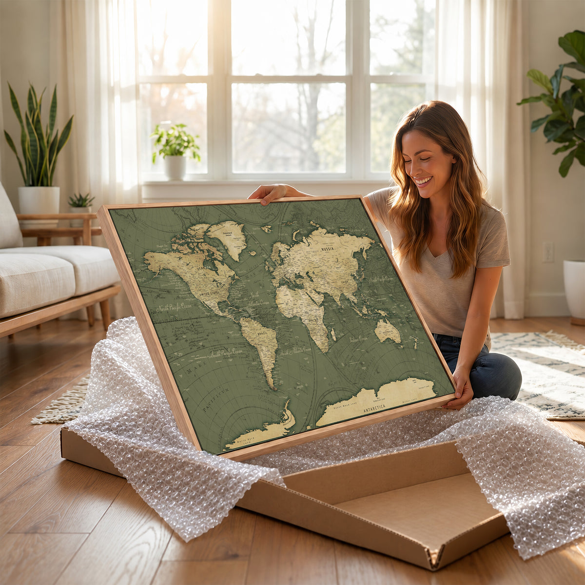 75846040-MGV-CV-36X24 - Large World Map Canvas Wall Art Print for Study Room Decor -