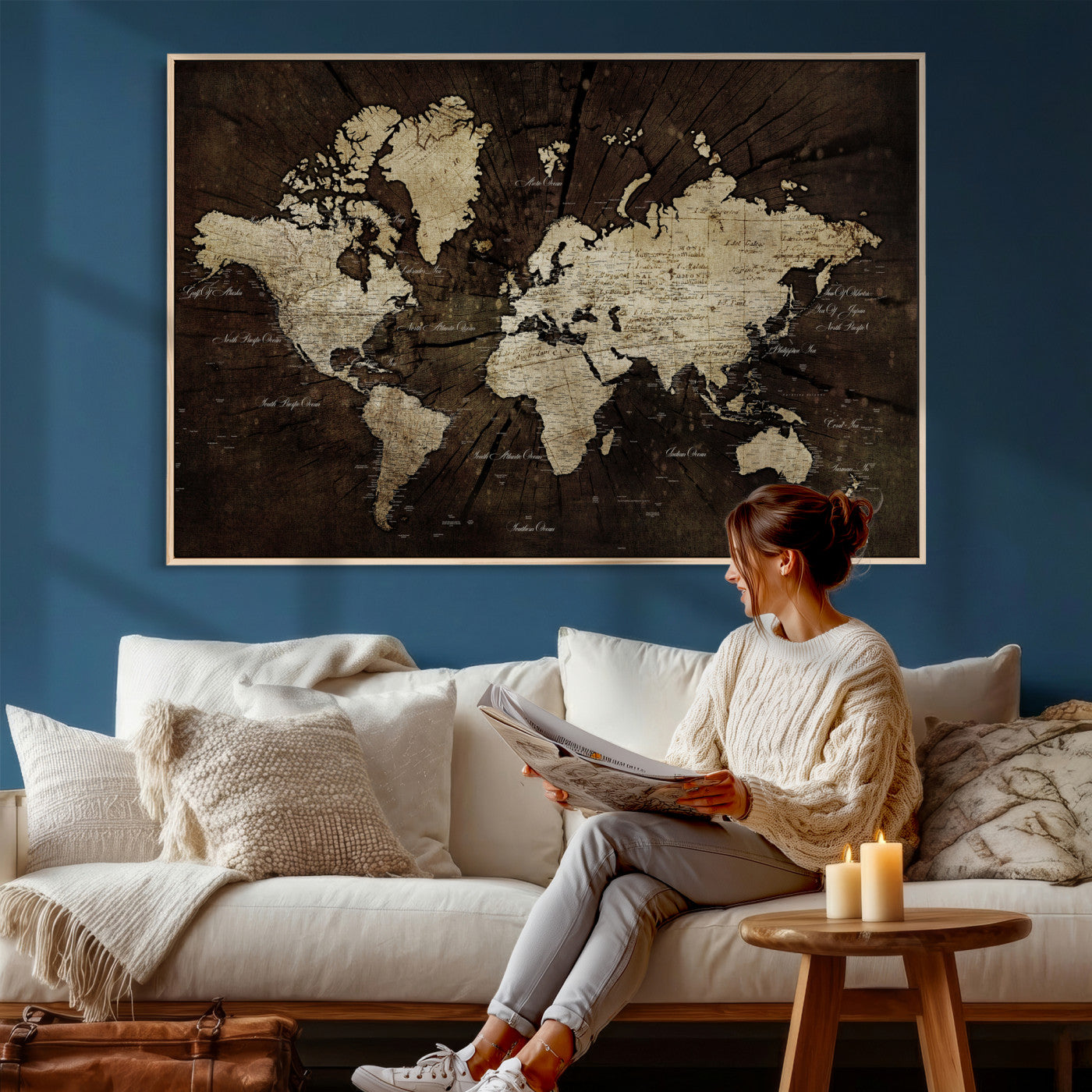 40991509-MGV-CV-36X24 - World Map Wall Art Canvas Print, Modern Decorative Framed Map Artwork Prints for Living Room, Office, Bedroom Wall Decor