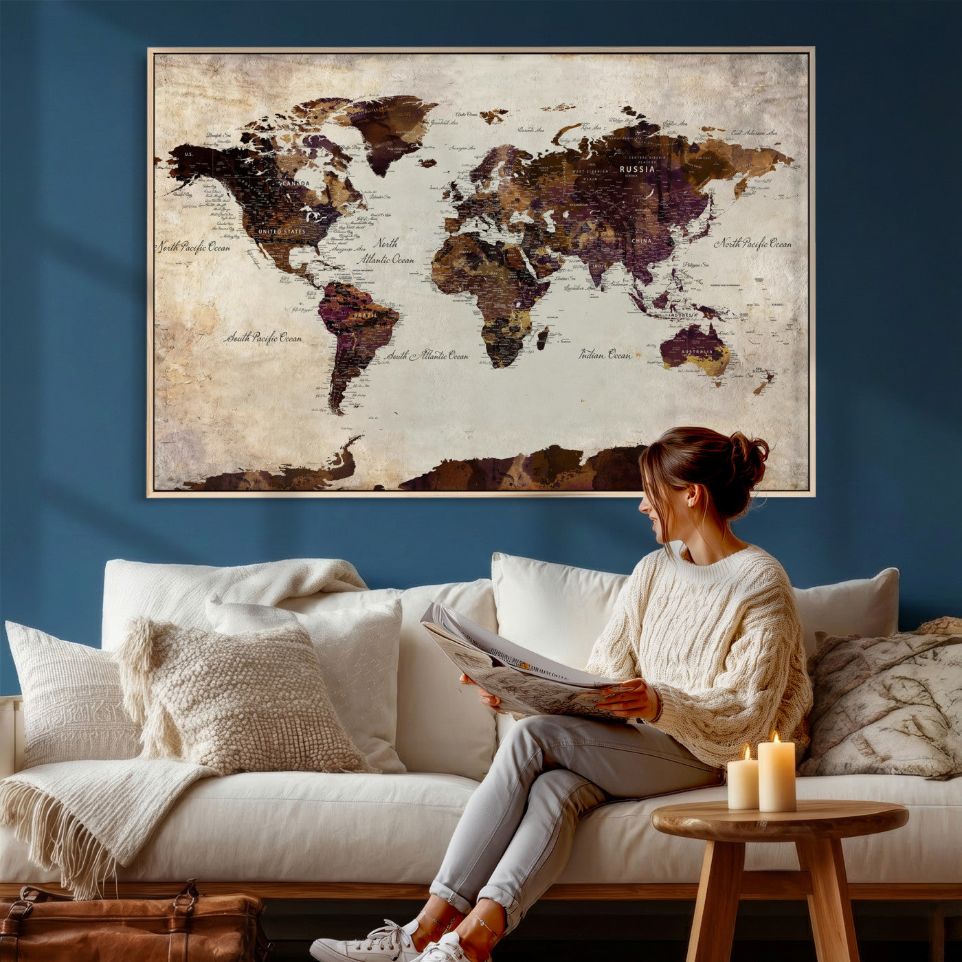 50611123-MGV-CV-36X24 - World Map Canvas Triptych – Colorful Global Wall Art for Living Rooms, Offices, and Study Spaces