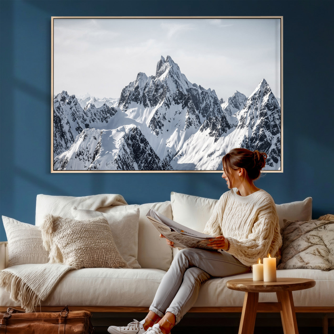 33126265-MGV-CV-36X24 - Snowy Mountain Range Canvas Print, Alpine Peaks Landscape Wall Art, Framed Canvas Ready to Hang