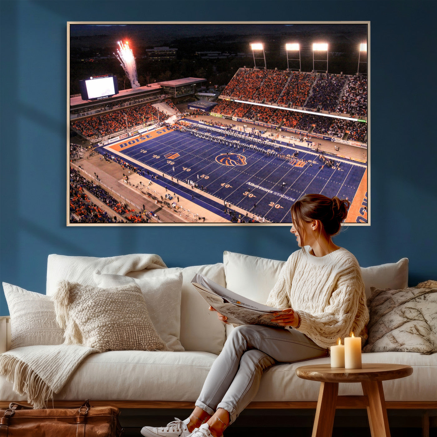 58849575-MGV-CV-36X24 - Boise State Stadium Large Wall Art Canvas Print for Living Room Office Wall Decor