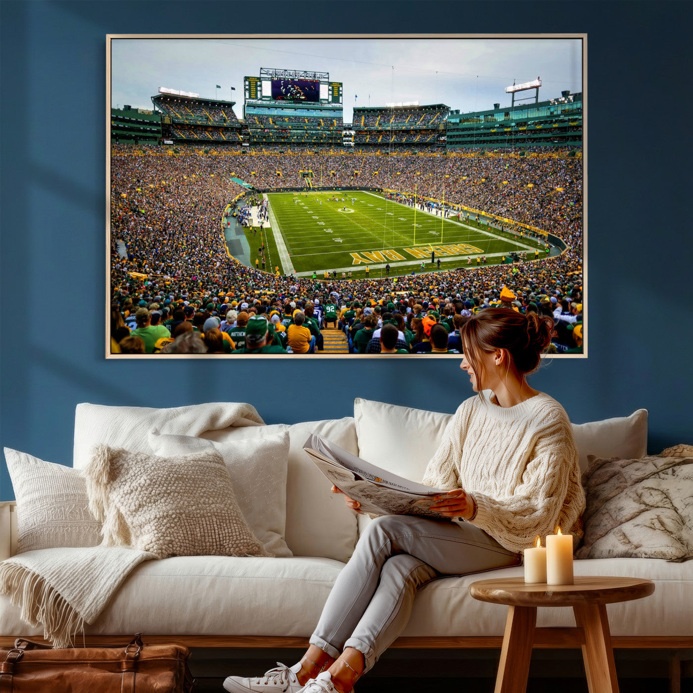 56521752-MGV-CV-36X24 - Green Bay Packers Stadium Wall Art Canvas Print, Lambeau Field Football Stadium Artwork, Framed Wall Art Ready to Hang