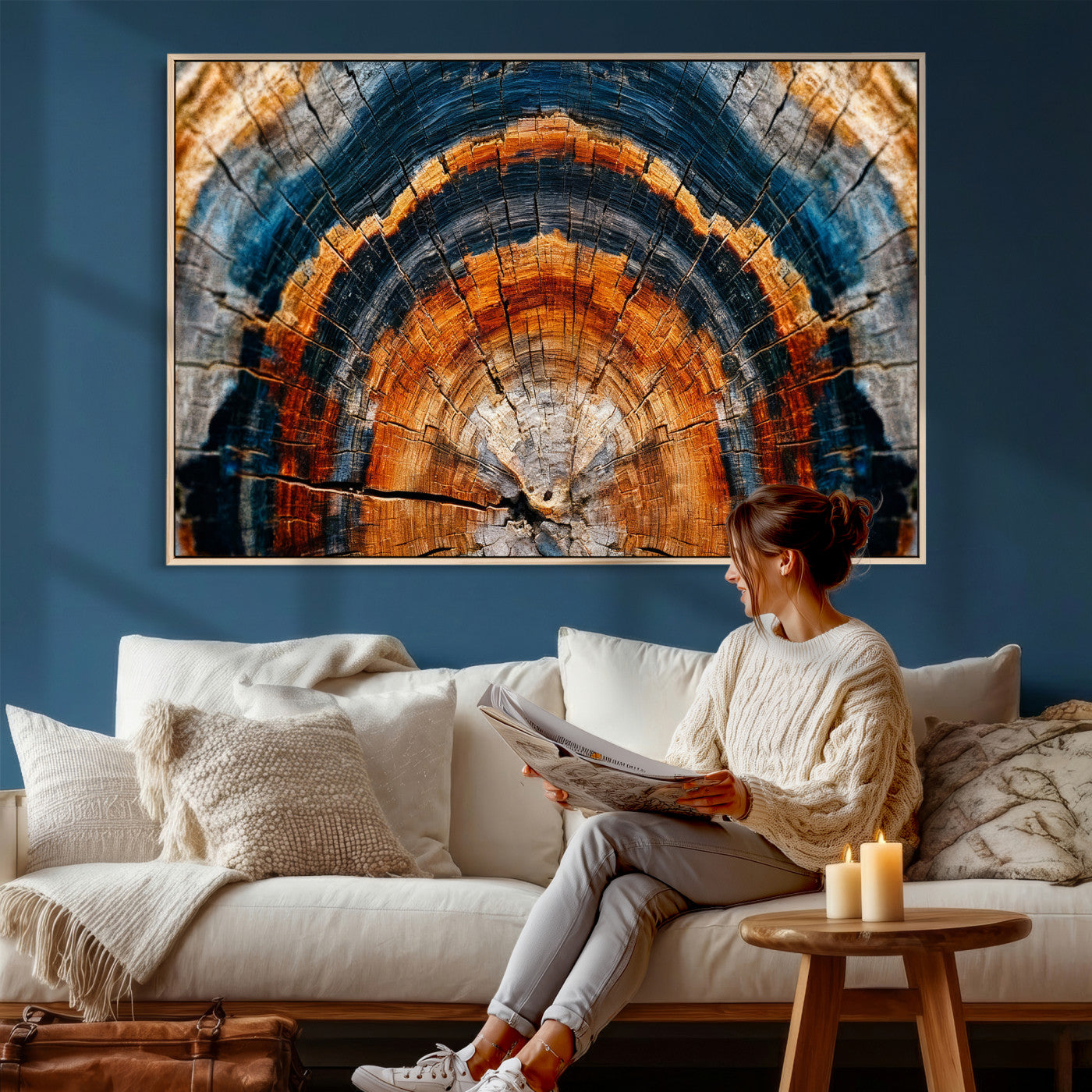 92693966N-MGV-CV-36X24 - Abstract Wood Grain Canvas Print, Tree Ring Pattern Wall Art, Framed Canvas Ready to Hang