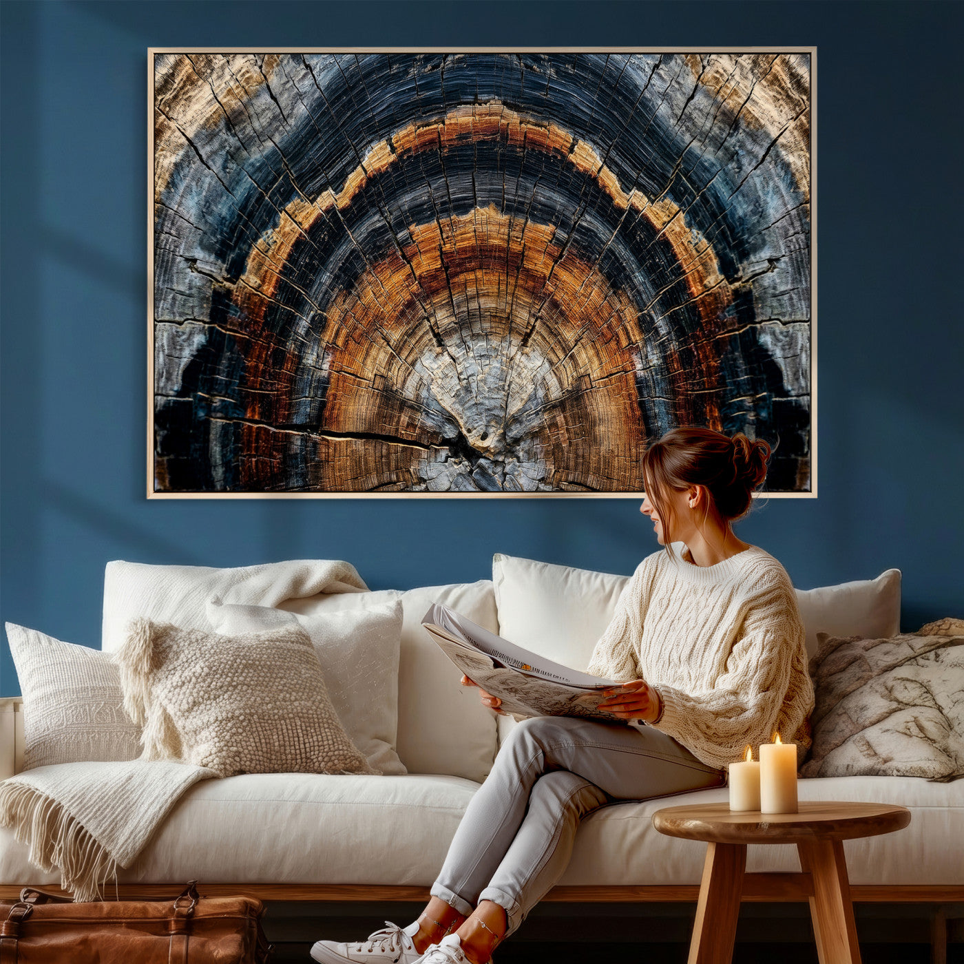 92693966A-MGV-CV-36X24 - Abstract Wood Grain Canvas Print, Tree Ring Pattern Wall Art, Framed Canvas Ready to Hang