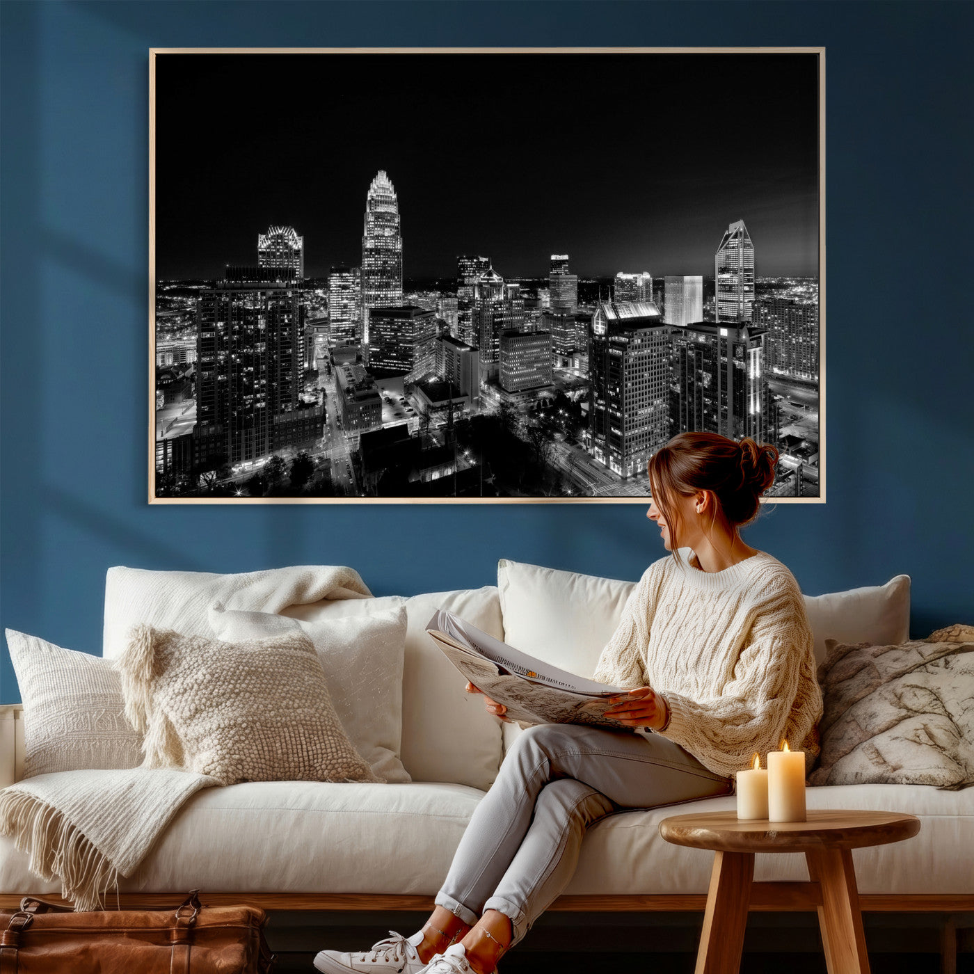 68329345-MGV-CV-36X24 - Atlanta Skyline Wall Art Canvas Print, Atlanta Downtown Night Cityscape Print for Modern Urban Wall Decor
