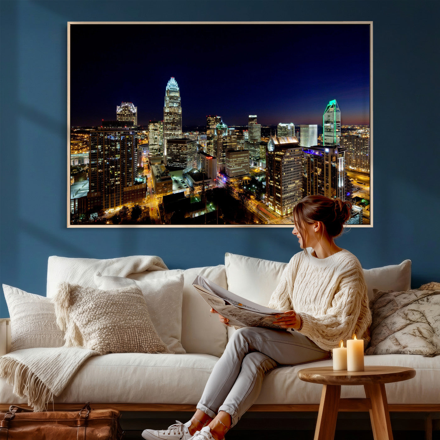 47163738-MGV-CV-36X24 - Atlanta Skyline Wall Art Canvas Print, Atlanta Downtown Night Cityscape Print for Modern Urban Wall Decor