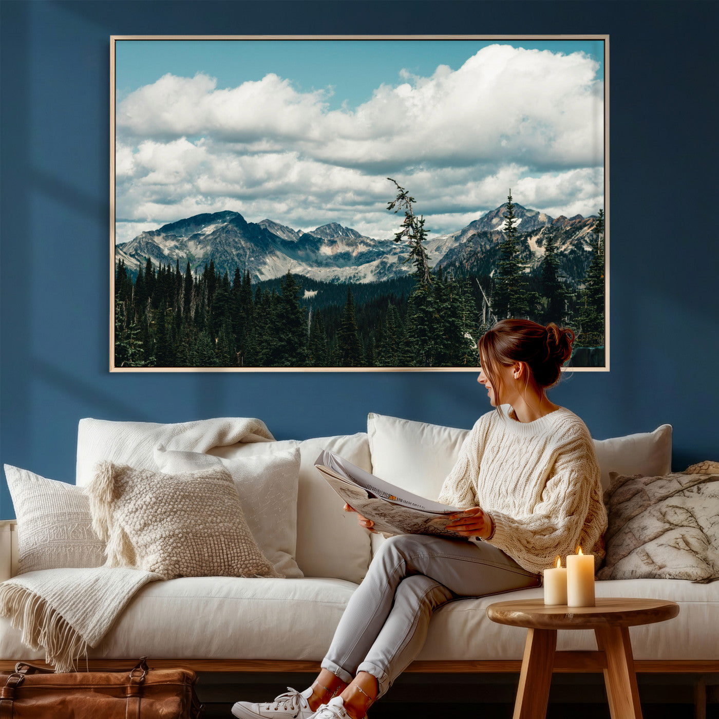 30416773-MGV-CV-36X24 - Mountain Forest Wall Art Canvas Print, Alpine Pine Tree Landscape Photography, Scenic Wilderness Mountain View, Nature Wall Decor