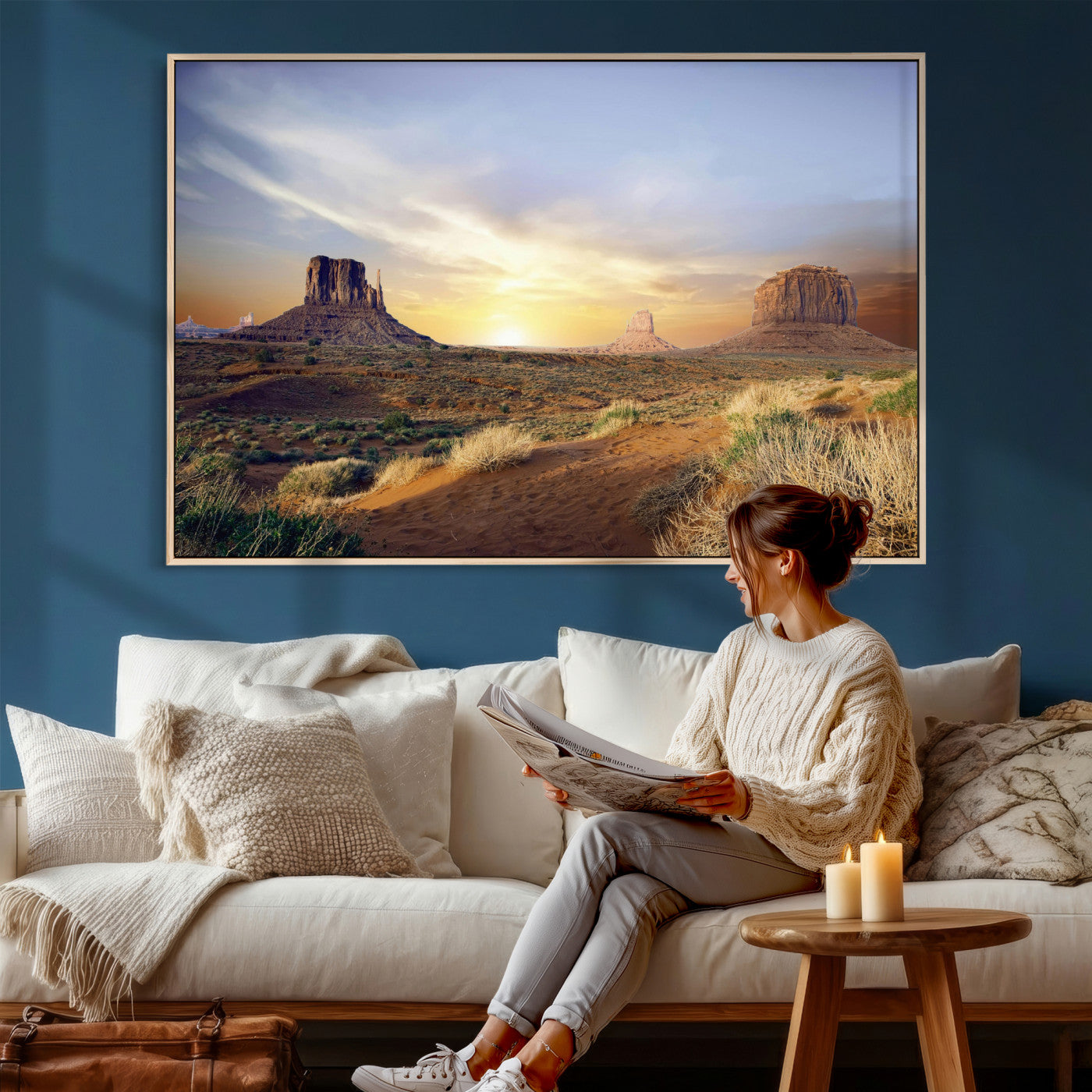 14901845-MGV-CV-36X24 - Monument Valley Desert Landscape Wall Art Canvas Print, Southwest Desert Rock Formation Canvas Print, Western Red Rock Panorama Art Printing