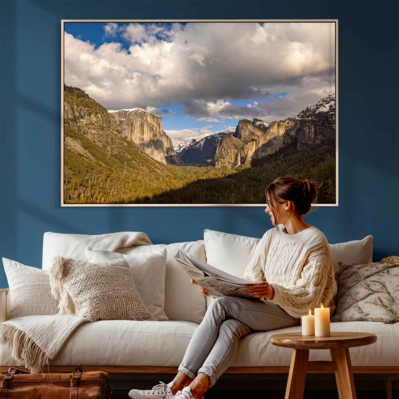 51451302-MGV-CV-36X24 - Yosemite Valley Mountain Landscape Wall Art Canvas Print, Granite Cliff Forest Valley Canvas Print, California National Park Scenic Art Printing