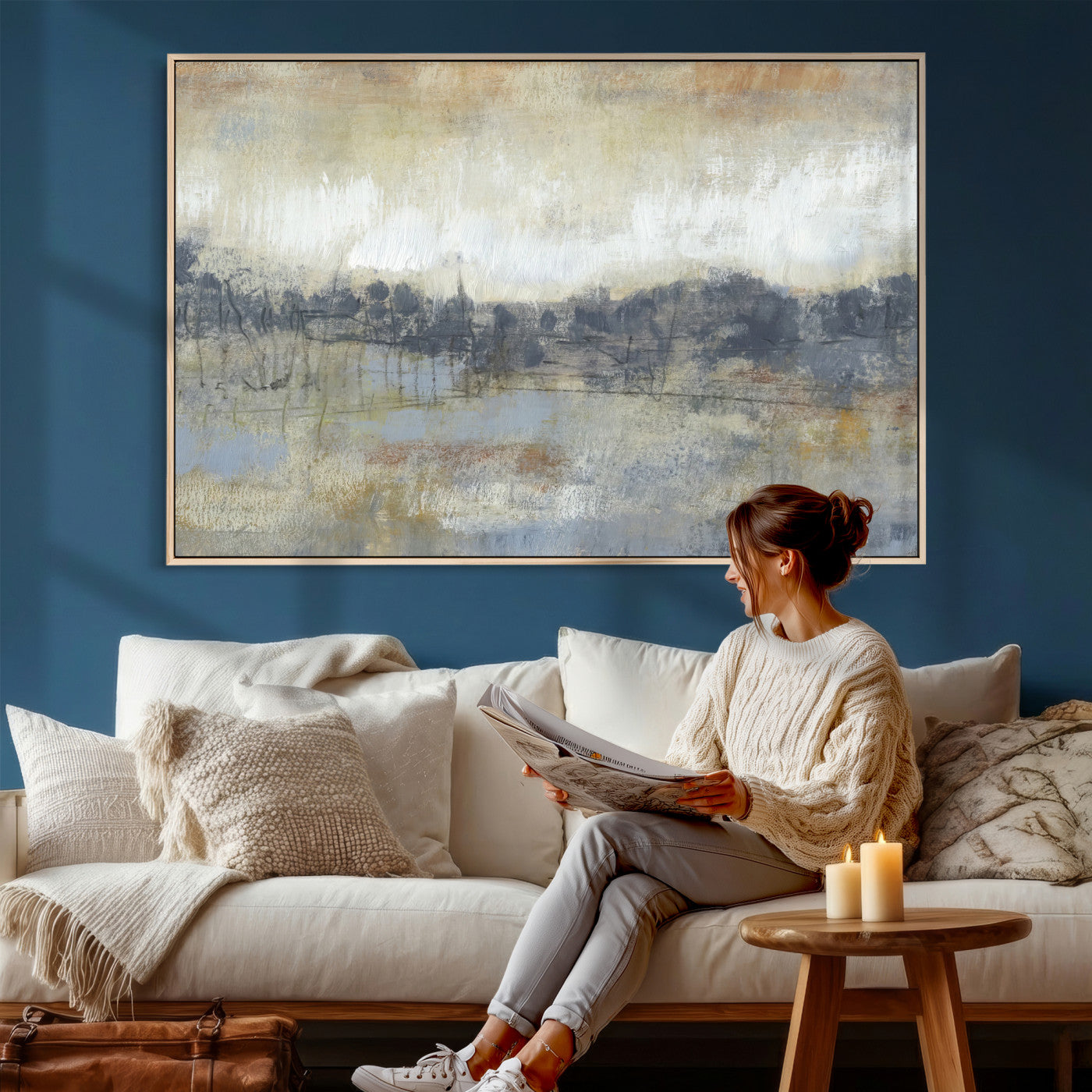 73973590-MGV-CV-36X24 - Abstract Neutral Landscape Painting Wall Art Canvas Print, Modern Minimal Texture Horizon Canvas Print, Beige Gray Contemporary Abstract Art Printing