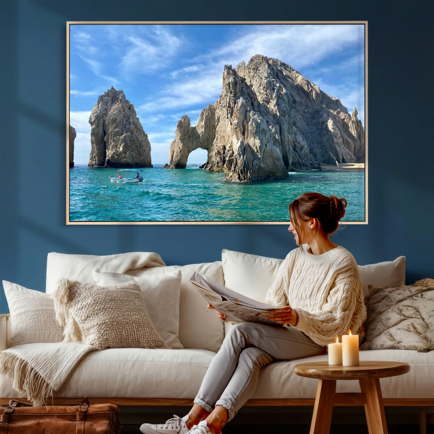 20946478-MGV-CV-36X24 - El Arco Cabo San Lucas Ocean Arch Wall Art Canvas Print, Baja California Rock Arch Seascape Canvas Print, Mexico Coastal Landmark Scenic Art Printing