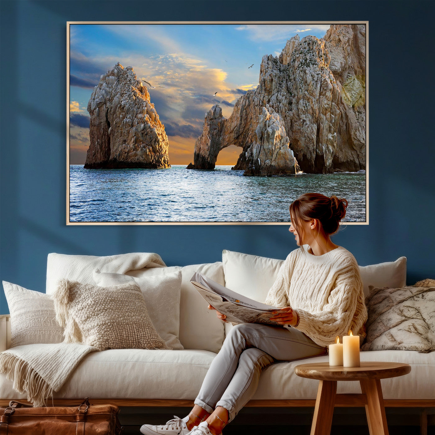 63505689-MGV-CV-36X24 - El Arco Cabo San Lucas Ocean Arch Wall Art Canvas Print, Baja California Rock Arch Seascape Canvas Print, Mexico Coastal Landmark Scenic Art Printing