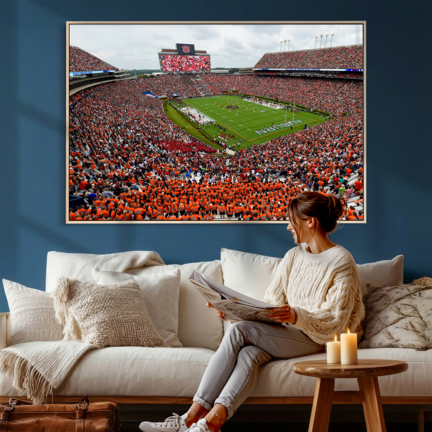 82562490-MGV-CV-36X24 - Auburn Stadium Sunset Wall Art Canvas Print, Jordan Hare Stadium Game Day Crowd, Auburn Tigers Football Artwork