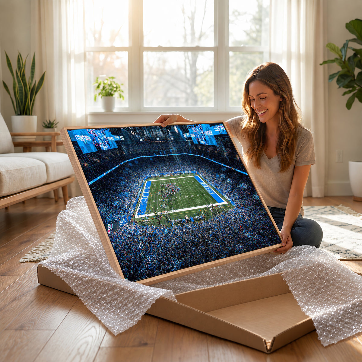80882005-MGV-CV-36X24 - Detroit Lions Stadium Wall Art Canvas Print, Football Field Panorama