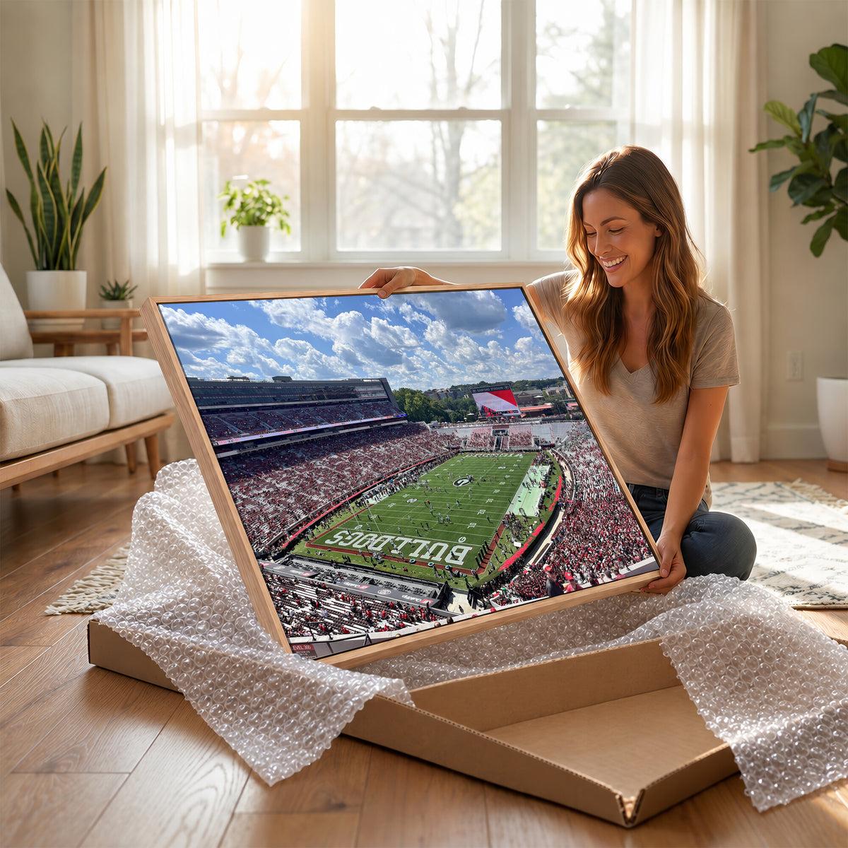 10665453-MGV-CV-36X24 - Georgia Bulldogs Stadium Wall Art Canvas Print, Sanford, Framed and Ready to Hang