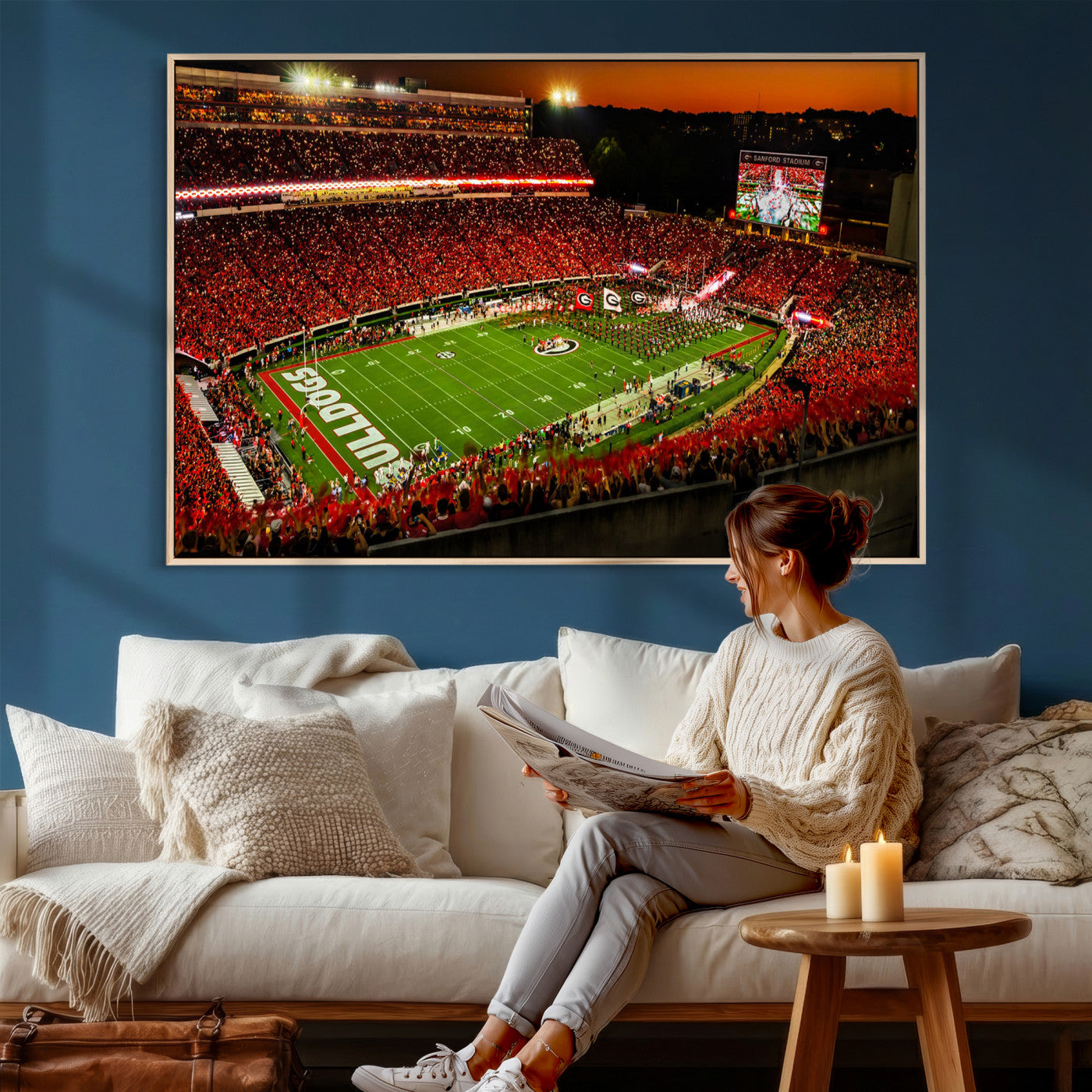 48894104-MGV-CV-36X24 - Georgia Bulldogs Stadium Wall Art Canvas Print, Sanford Stadium Night Game Panorama, College Football Crowd Wall Decor