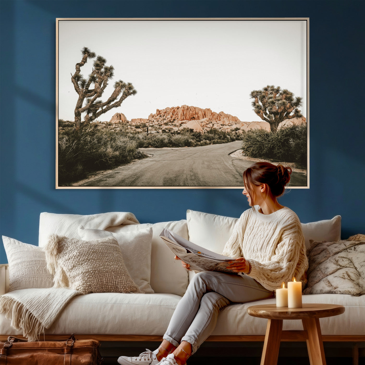 97248544-MGV-CV-36X24 - Joshua Tree Desert Wall Art Canvas Print, Minimal Southwestern Landscape Nature Wall Decor for Modern and Boho Interiors