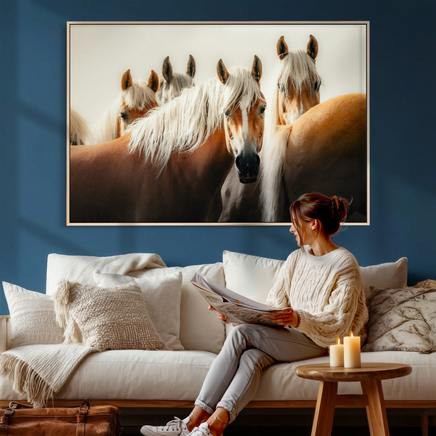 71904941-MGV-CV-36X24 - Wild Horse Herd Wall Art Canvas Print, Natural Horse Portrait Nature Wall Decor for Living Room and Office