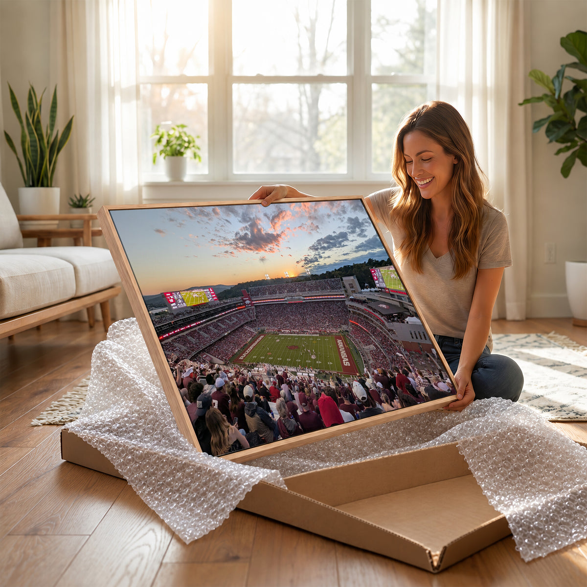 71837429-MGV-CV-36X24 - Donald W. Reynolds Razorback Stadium Wall Art Canvas Print – Arkansas Razorbacks Football Artwork for Home, Office, and Sports Room Decor