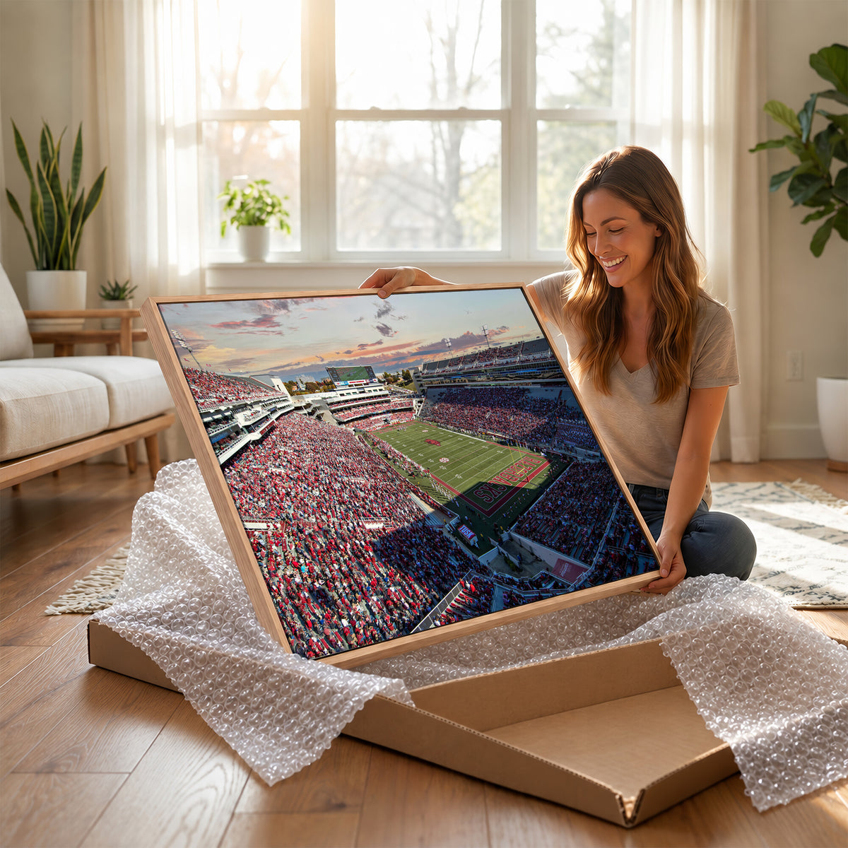46571211-MGV-CV-36X24 - Donald W. Reynolds Razorback Stadium Wall Art Canvas Print – Arkansas Razorbacks Football Artwork for Home, Office, and Sports Room Decor