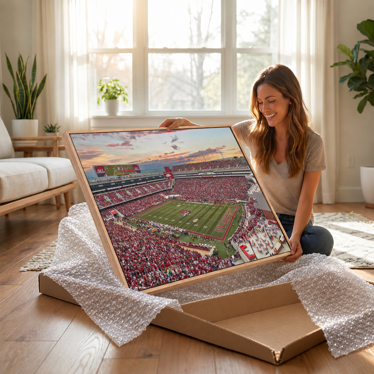 82233065-MGV-CV-36X24 - Donald W. Reynolds Razorback Stadium Wall Art Canvas Print – Arkansas Razorbacks Football Artwork for Home, Office, and Sports Room Decor