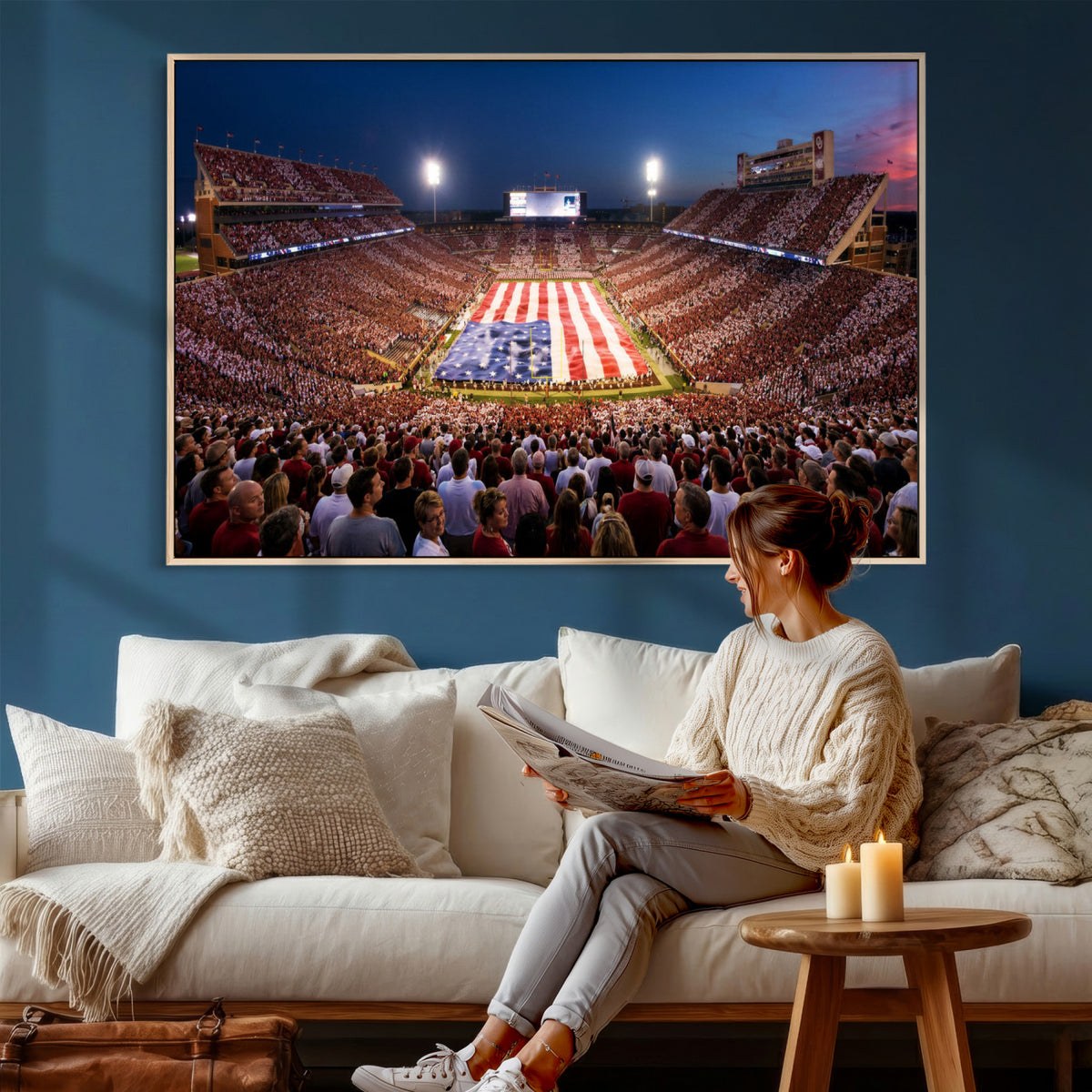 59917418-MGV-CV-36X24 - Oklahoma Memorial Stadium Wall Art Canvas Print | Oklahoma Sooners Football Artwork for Home, Office, and Sports Room Decor