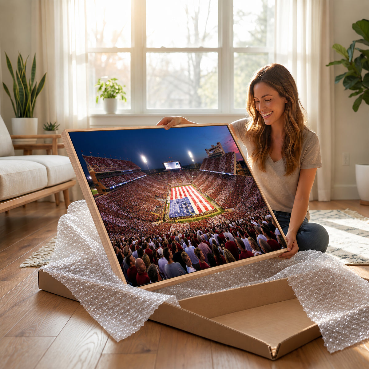 59917418-MGV-CV-36X24 - Oklahoma Memorial Stadium Wall Art Canvas Print | Oklahoma Sooners Football Artwork for Home, Office, and Sports Room Decor