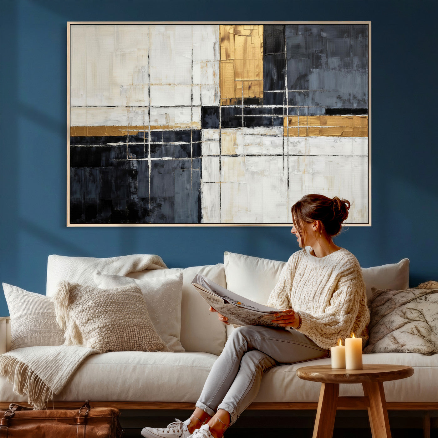 78975677-MGV-CV-36X24 - Gold Abstract Wall Art Canvas Print, Modern Luxury Geometric Painting Wall Decor for Living Room and Office