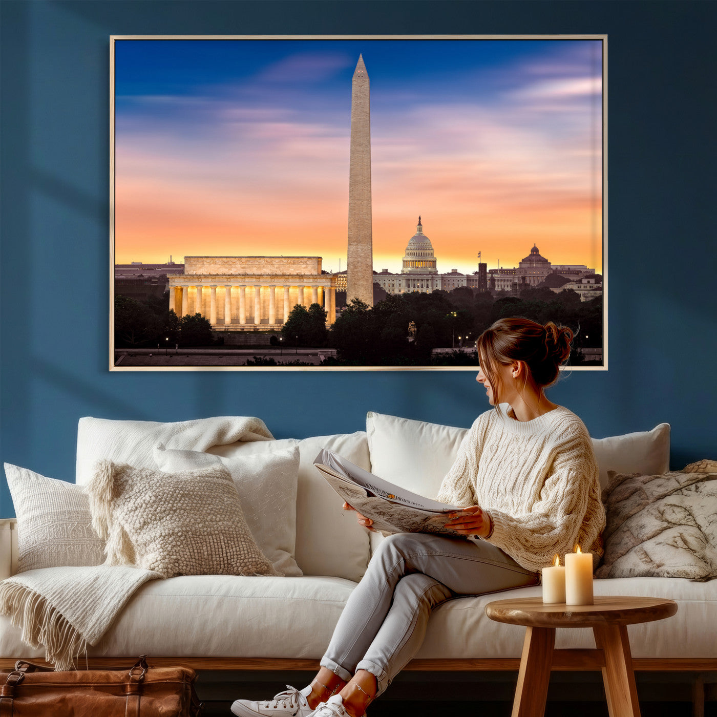 72704063-MGV-CV-36X24 - Washington DC Skyline Wall Art Canvas Print – Lincoln Memorial, Washington Monument & Capitol Artwork Print