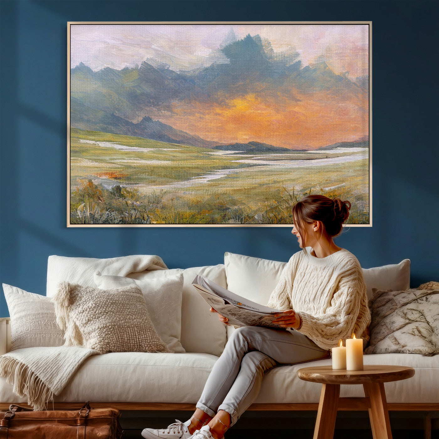 39892091-MGV-CV-36X24 - Mountain Sunset Wall Art Canvas Print Vintage Landscape Panorama Rustic Nature Decor
