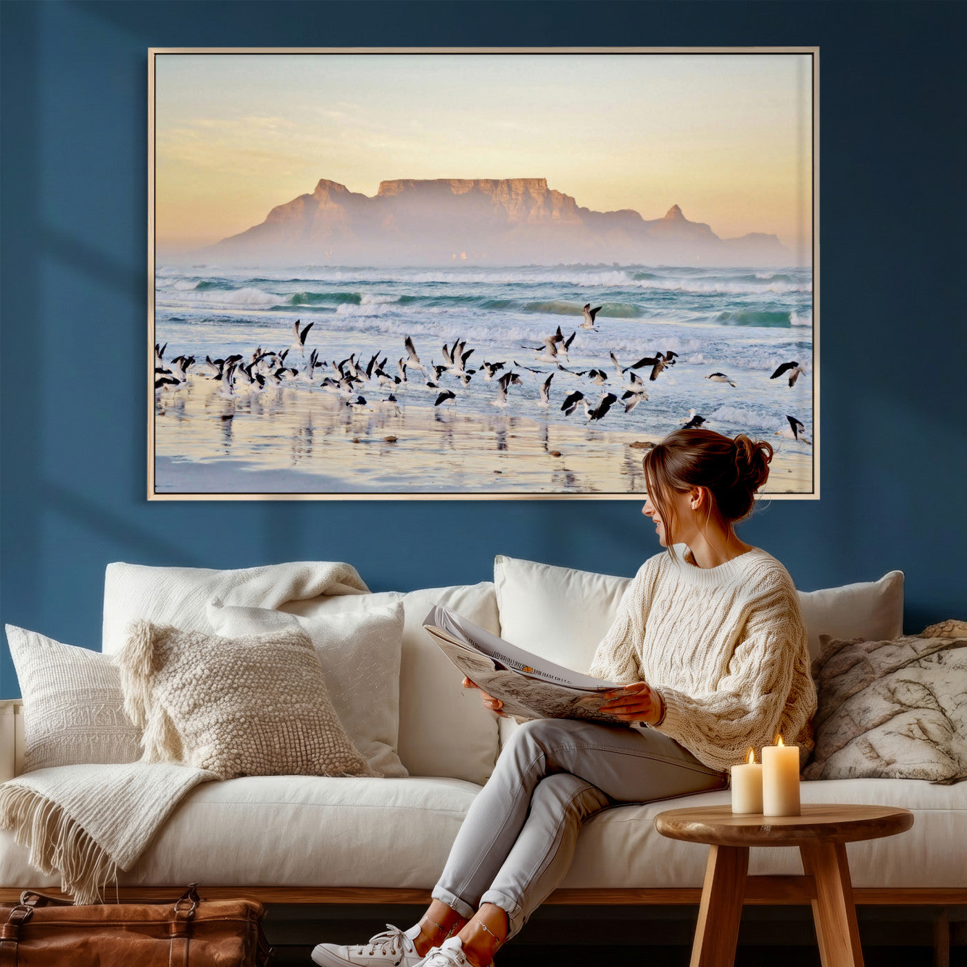 78989362-MGV-CV-36X24 - Seagulls Over Ocean Wall Art Canvas Print – Coastal Beach Landscape Artwork for Living Room Decor