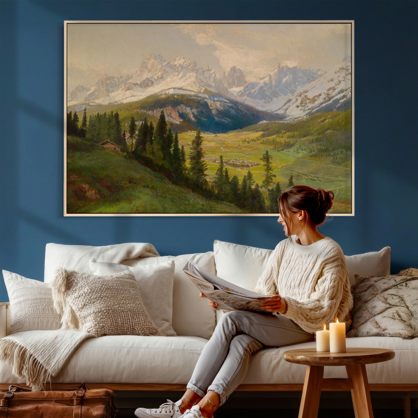 23120262-MGV-CV-36X24 - Konrad Petrides Sexten Village Canvas Print, Alpine Mountain Valley Painting, Dolomites Landscape Art