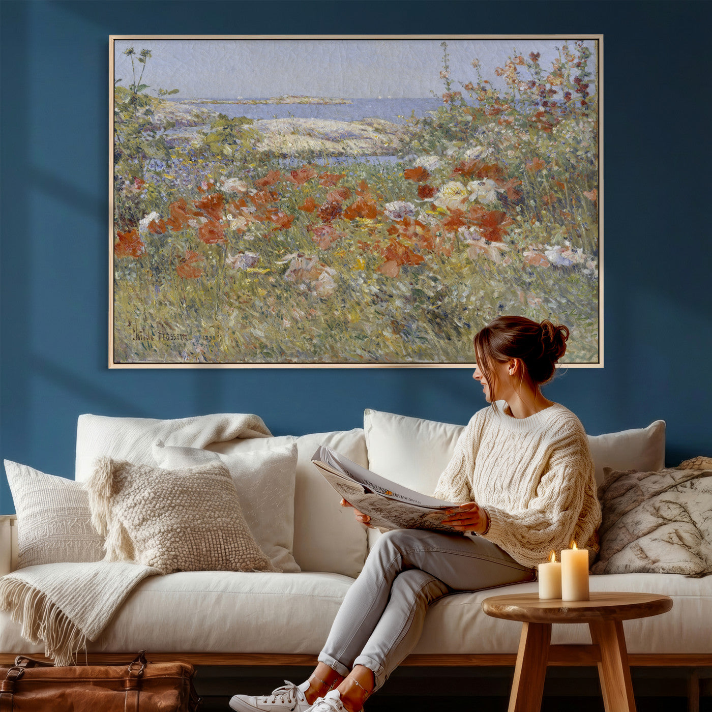 54770907-MGV-CV-36X24 - Childe Hassam Celia Thaxter Garden Canvas — 1890 American Impressionist Poppy Floral Print | Isles of Shoals Coastal Art | Classic Gift