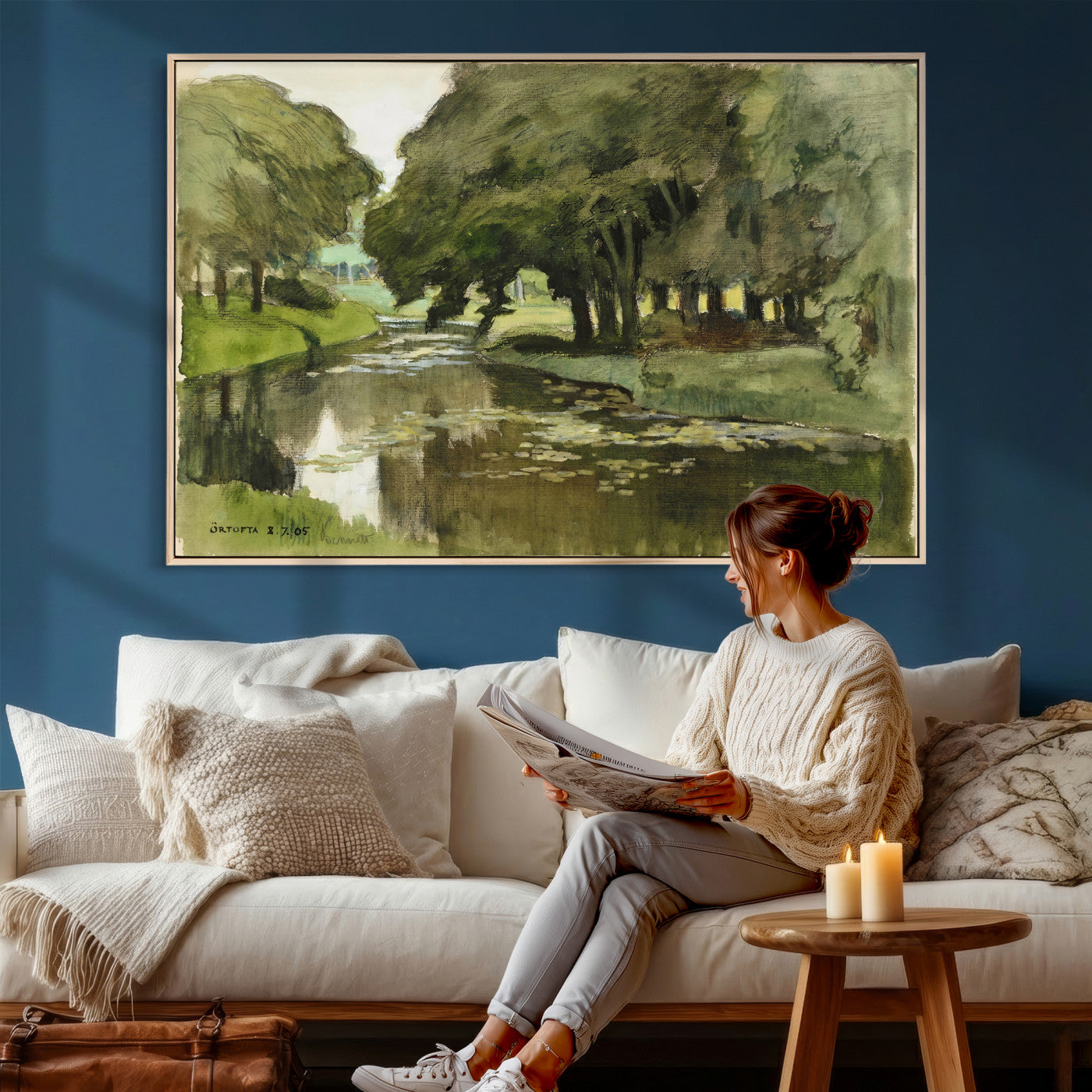 54446767-MGV-CV-36X24 - Anders Zorn Watercolor Canvas Print, Örtofta 1905 Swedish River Landscape, Impressionist Nature Art, Scandinavian Wall Decor, Plein Air Painting Print