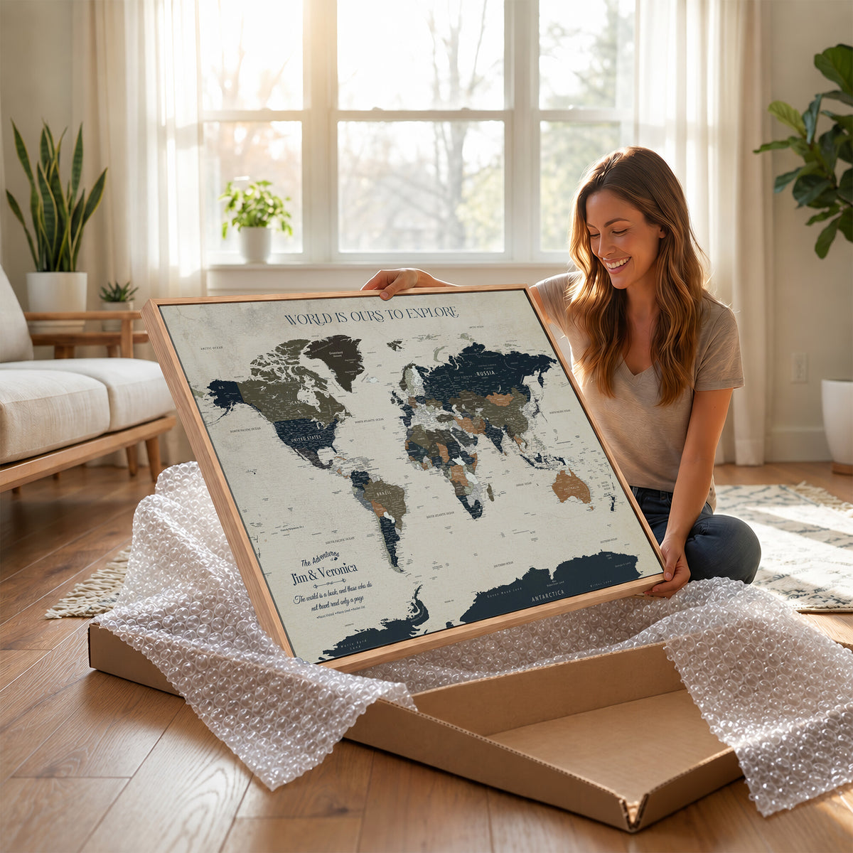 64110391126C-MGV-CV-36X24 - Custom Push Pin World Map Wall Art Canvas Print | Personalized Travel Tracker