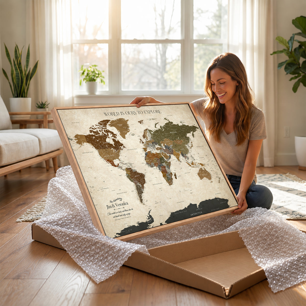 64110391126O-MGV-CV-36X24 - Custom Push Pin World Map Wall Art Canvas Print | Travel Tracker With Pins