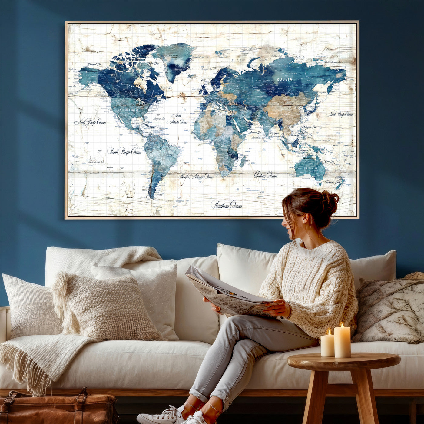 86799232-MGV-CV-36X24 - Watercolor World Map Canvas Wall Art Print – Abstract Colorful Travel Wall Decor