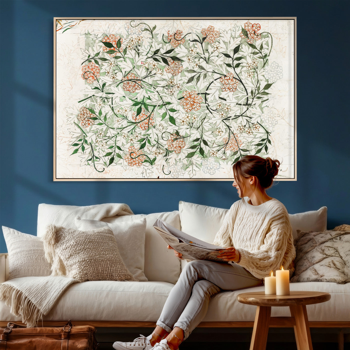 17622011W-MGV-CV-36X24 - William Morris Jasmine Flower Wall Art Canvas Print, Botanical Floral Canvas Print, Vintage Cottagecore Wall Decor, Framed Nature Artwork Ready to Hang