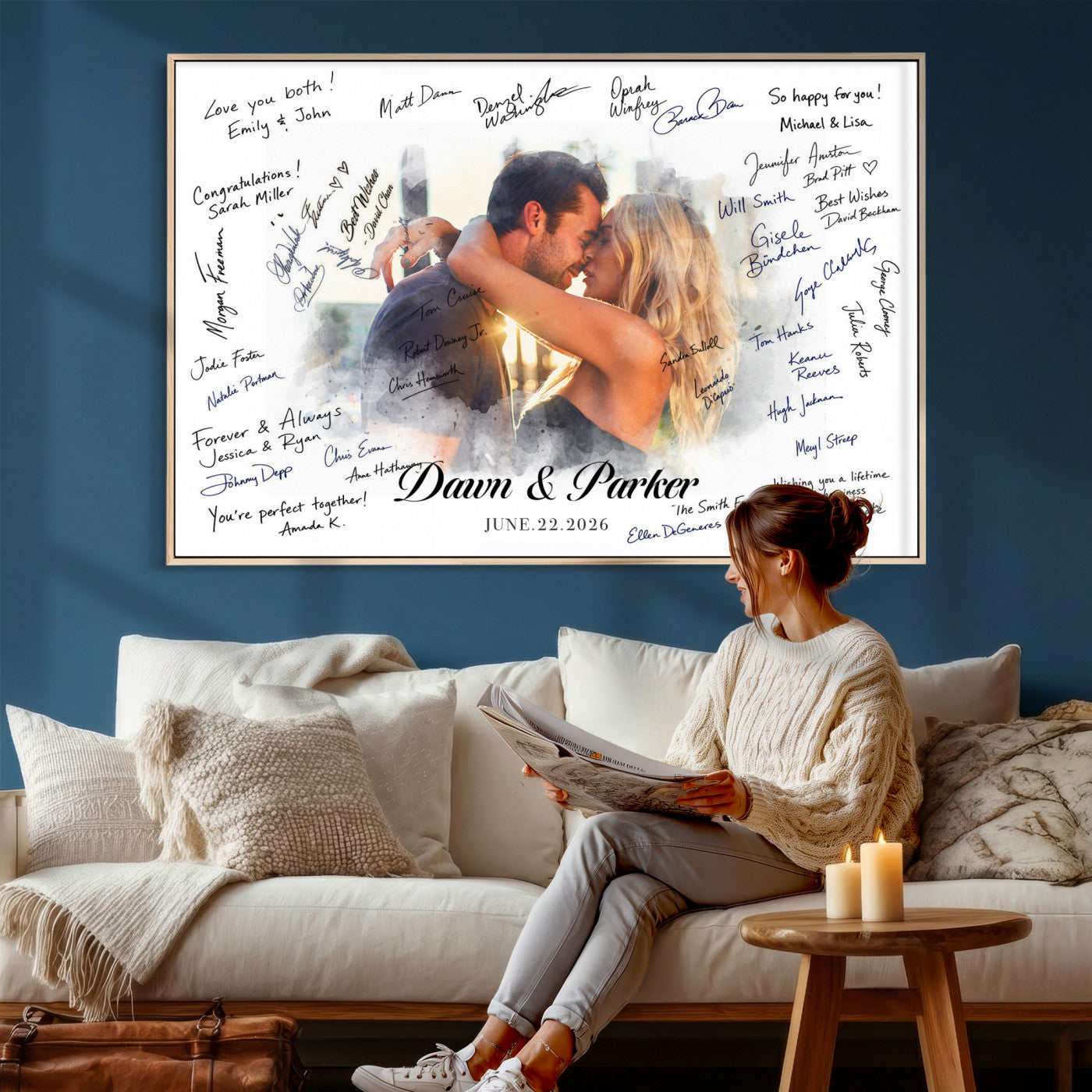 14788122-MGV-CV-36X24 - Wedding Guest Book Alternative Wall Art Canvas Print, Personalized Wedding Signature Poster, Custom Couple Photo Guestbook Canvas, Bridal Shower Reception Decor