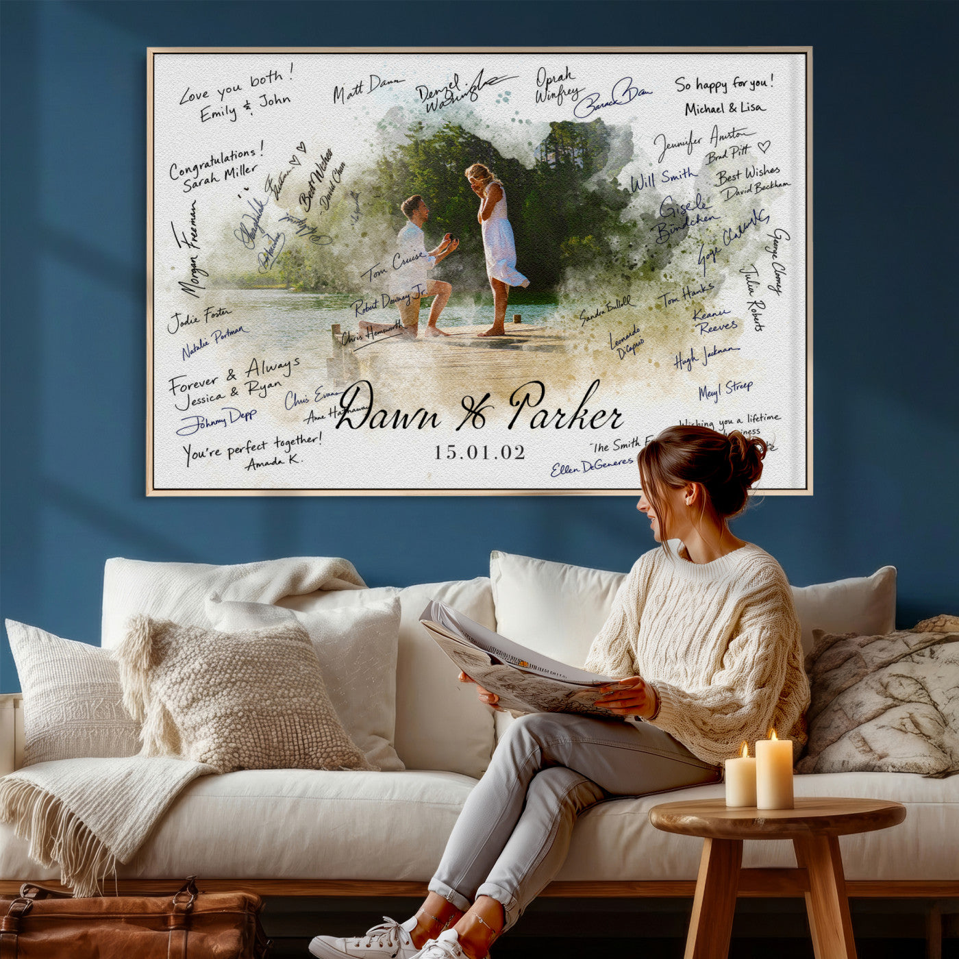 14326128-MGV-CV-36X24 - Wedding Guest Book Alternative Wall Art Canvas Print, Personalized Wedding Signature Poster, Custom Couple Photo Guestbook Canvas, Bridal Shower Reception Decor