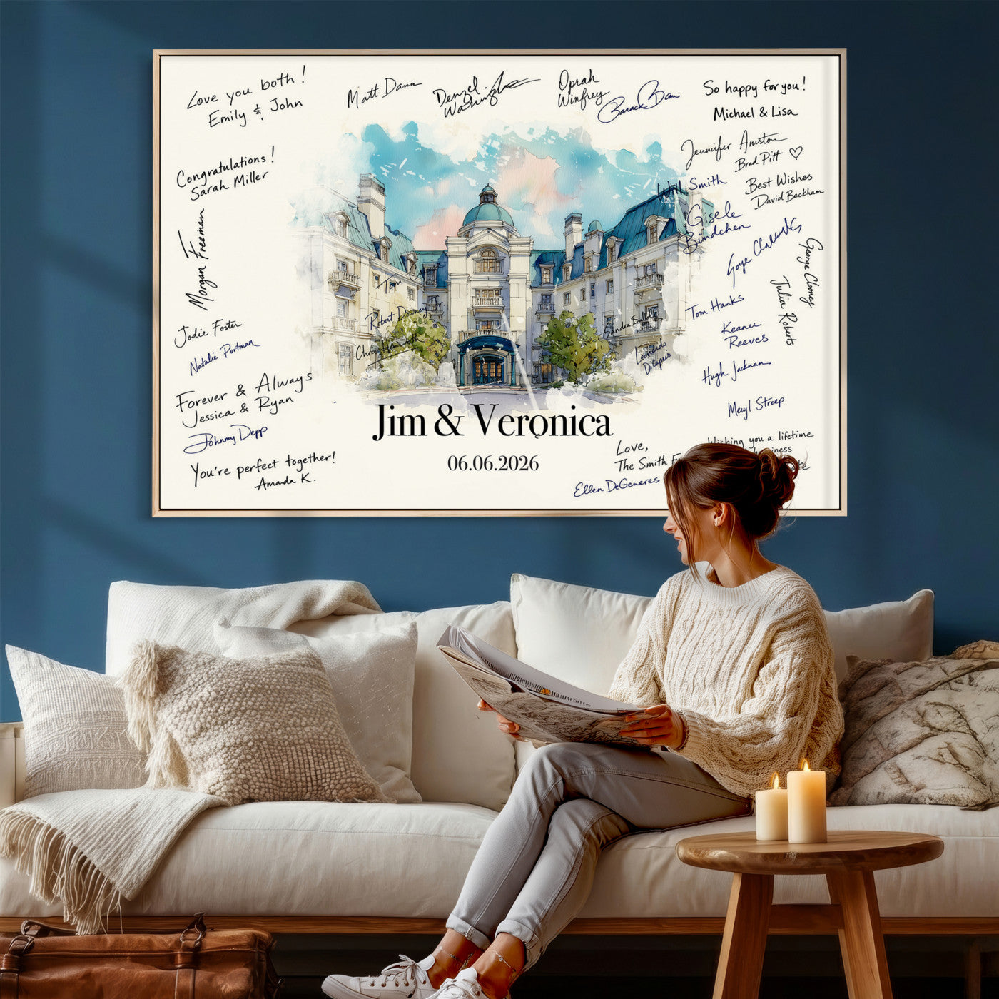 92760374-MGV-CV-36X24 - Wedding Guest Book Alternative Wall Art Canvas Print, Personalized Wedding Signature Poster, Custom Couple Photo Guestbook Canvas