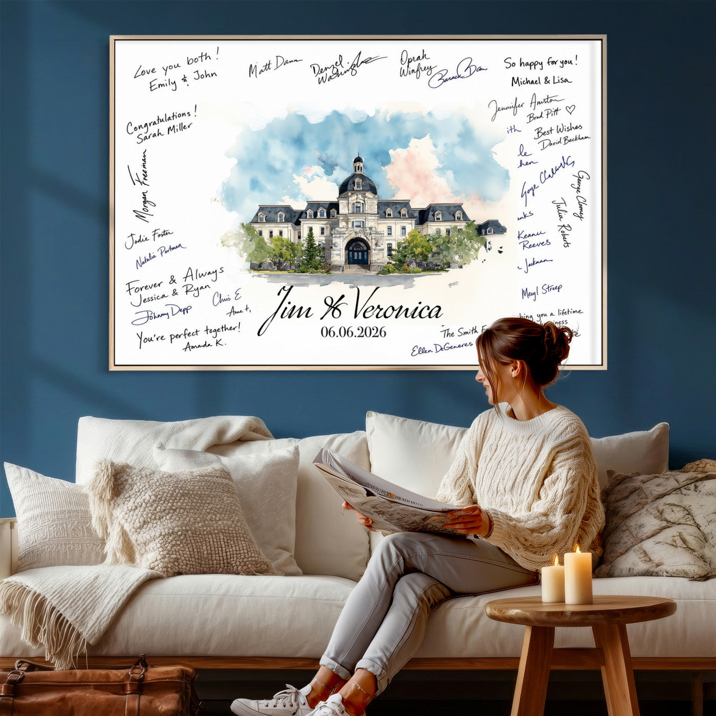 38232057-MGV-CV-36X24 - Wedding Guest Book Alternative Wall Art Canvas Print, Personalized Wedding Signature Poster, Custom Couple Photo Guestbook Canvas