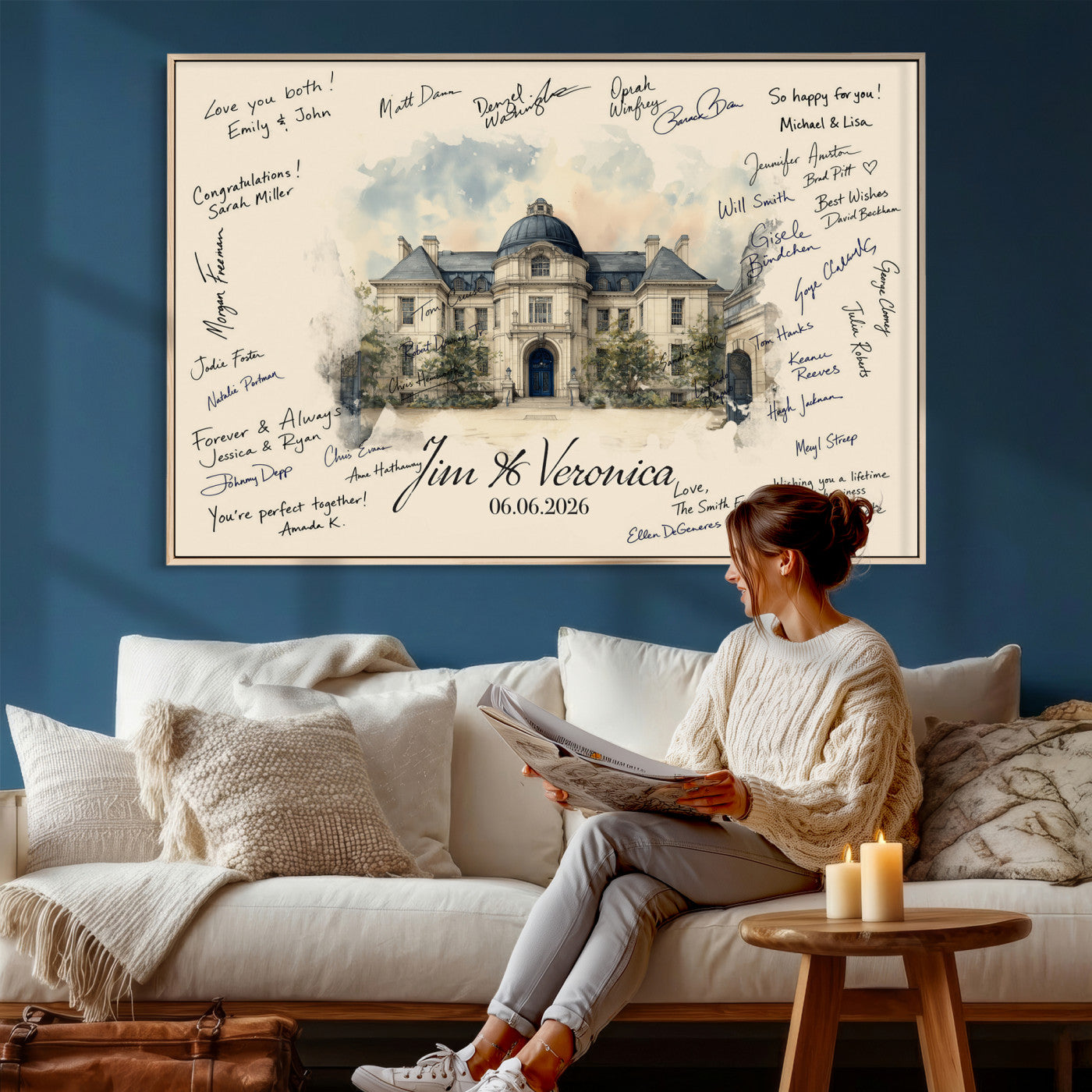 17002059-MGV-CV-36X24 - Wedding Guest Book Alternative Wall Art Canvas Print, Personalized Wedding Signature Poster, Custom Couple Photo Guestbook Canvas