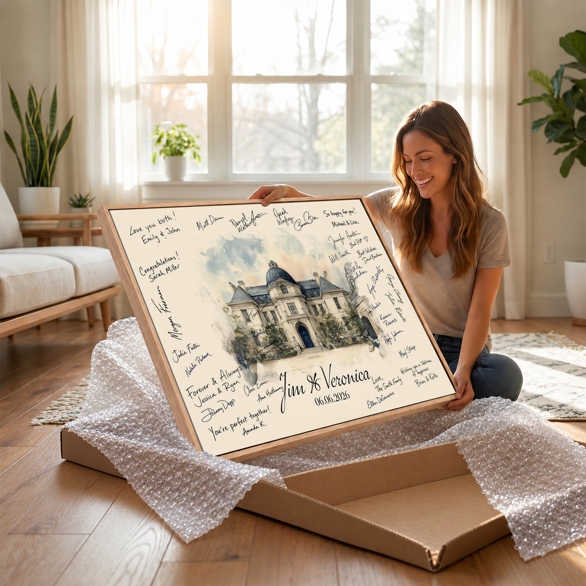 17002059-MGV-CV-36X24 - Wedding Guest Book Alternative Wall Art Canvas Print, Personalized Couple Photo Guestbook
