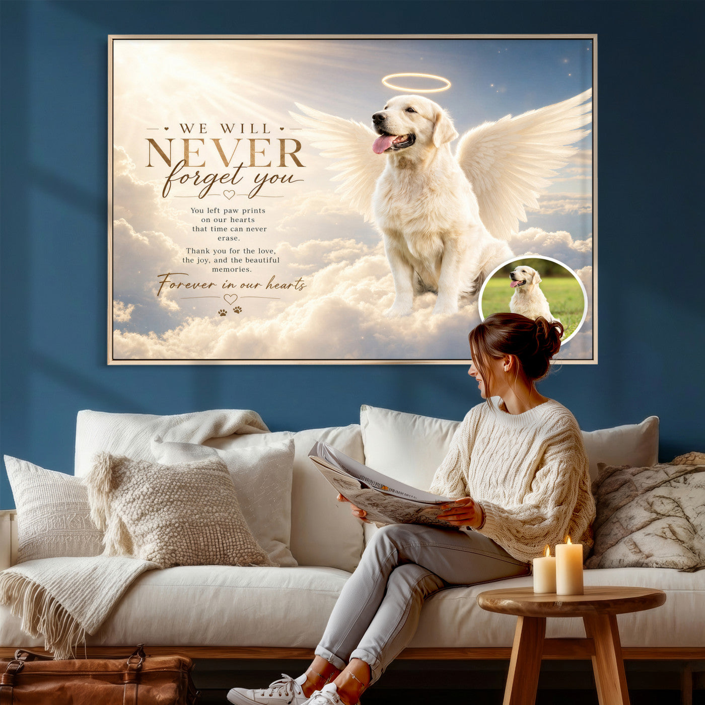 60312671-MGV-CV-36X24 - Pet Memorial Wall Art Canvas Print, Custom Dog Memorial Portrait, Personalized Angel Pet Loss Gift, Angel Wings Puppy Print