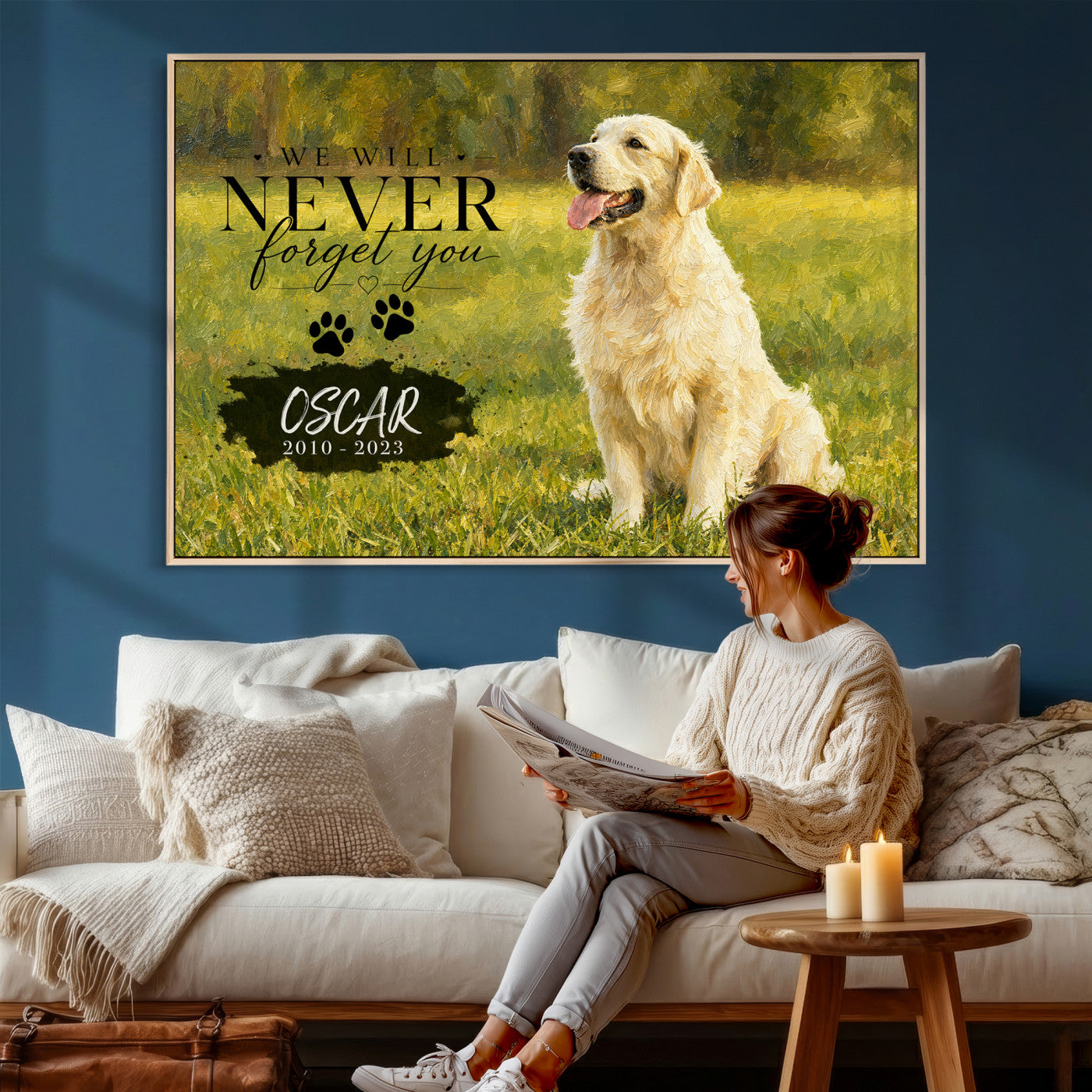 38460512P2-MGV-CV-36X24 - Pet Memorial Wall Art Canvas Print, Custom Dog Memorial Portrait, Personalized Angel Pet Loss Gift, Angel Wings Puppy Print