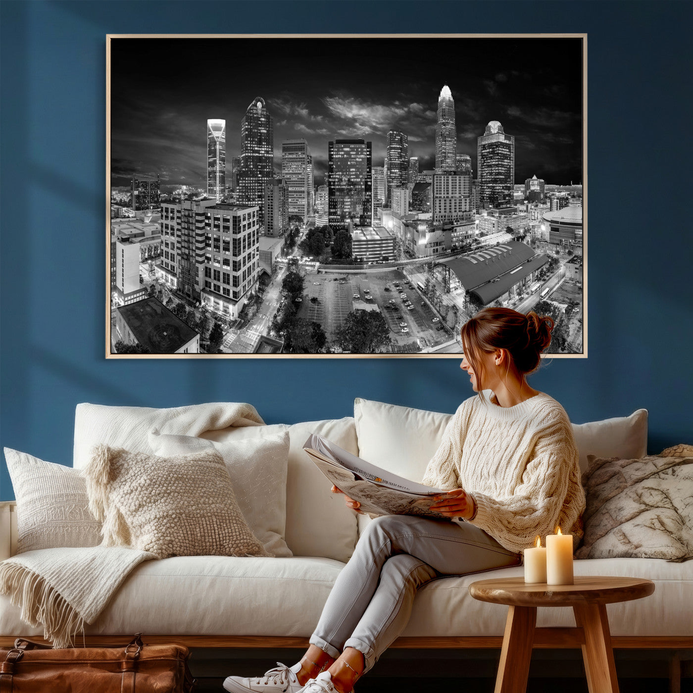 60105075-MGV-CV-36X24 - Charlotte Skyline Canvas Wall Art Print – North Carolina Cityscape Photography Print