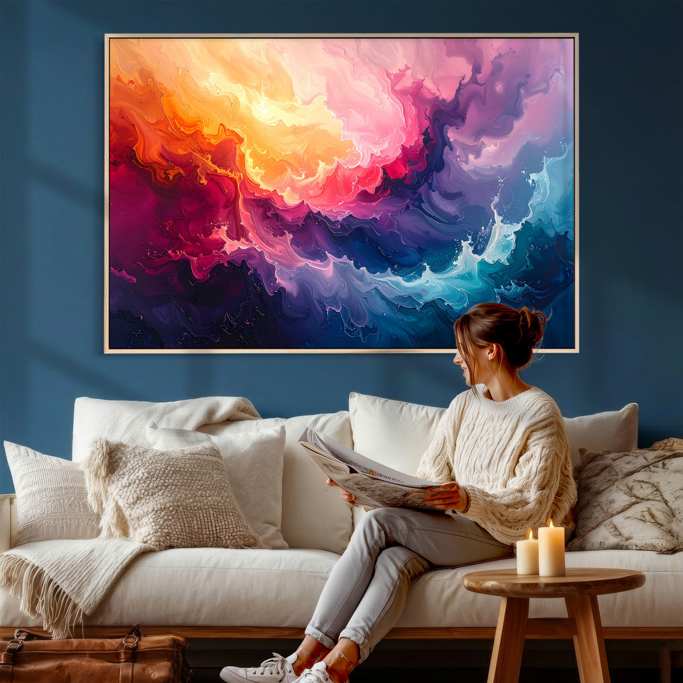 16157633-MGV-CV-36X24 - Large Colorful Abstract Canvas Wall Art Print, Vibrant Popup Color Art Print