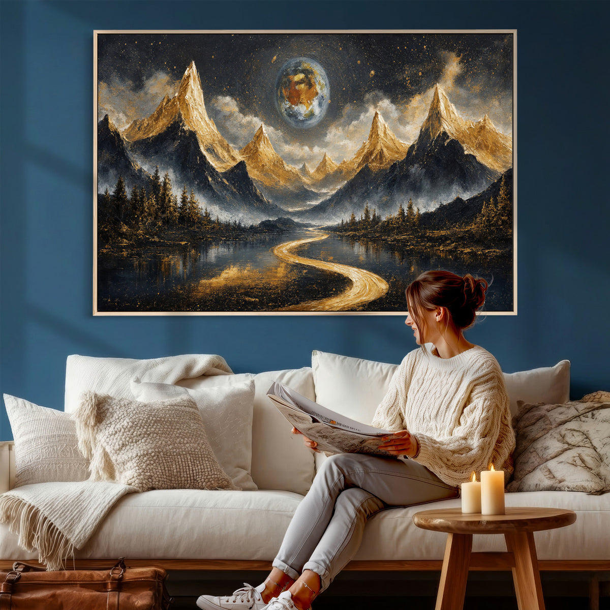 34202127-MGV-CV-36X24 - Abstract Mountain Wall Art Canvas Print Modern Landscape Painting Print
